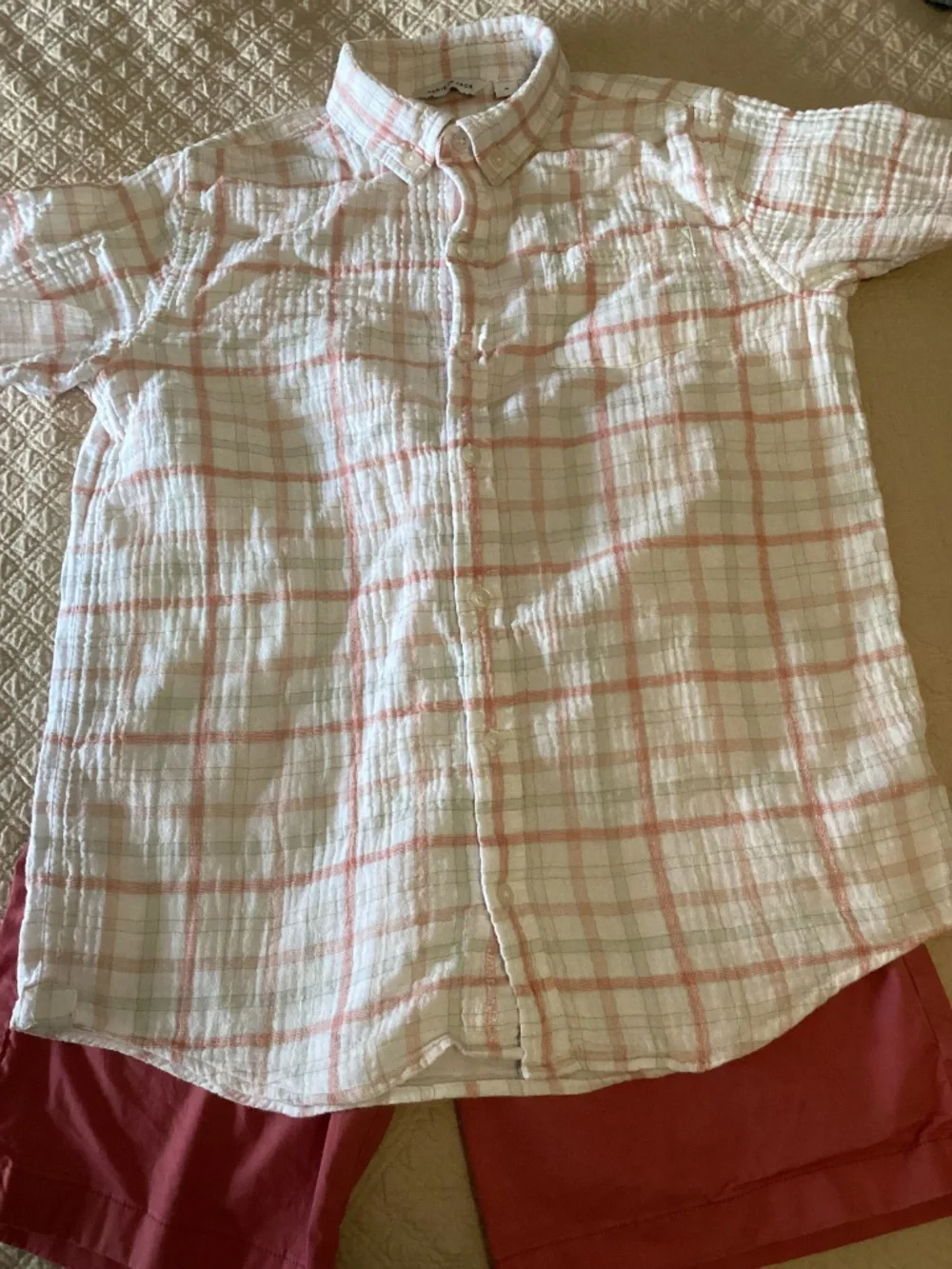 Janie & Jack soft red plaid gauze shirt with Crewcuts  drawstring shorts size 16